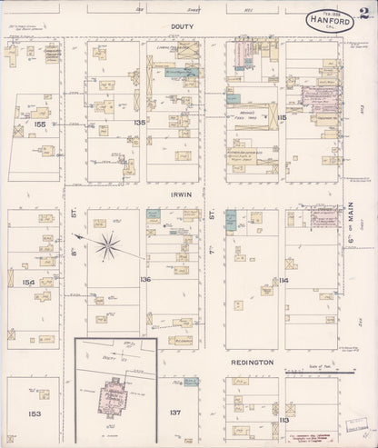 Sanborn Fire Insurance Map from Hanford, Kings County, California (1888), Sheet #0002 - Complete Map Set gallery image, historic Sanborn map, vintage wall art, California California