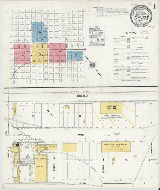Sanborn Fire Insurance Map from Calvert, Robertson County, Texas (1911), Sheet #0001 - Historic Sanborn Fire Insurance Map Print, vintage old map wall art, antique decor, genealogy gift, Texas Texas map