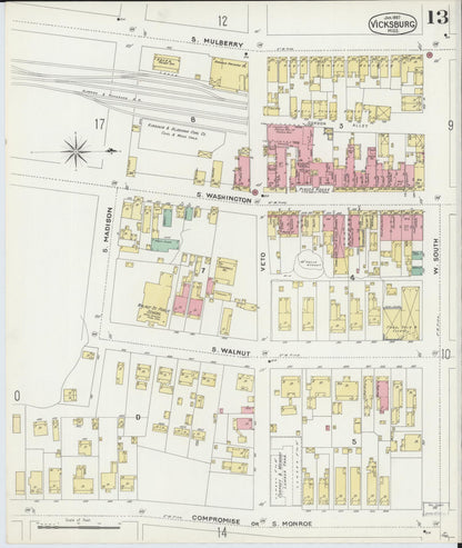 Sanborn Fire Insurance Map from Vicksburg, Warren County, Mississippi (1897), Sheet #0013 - Complete Map Set gallery image, historic Sanborn map, vintage wall art, Mississippi Mississippi