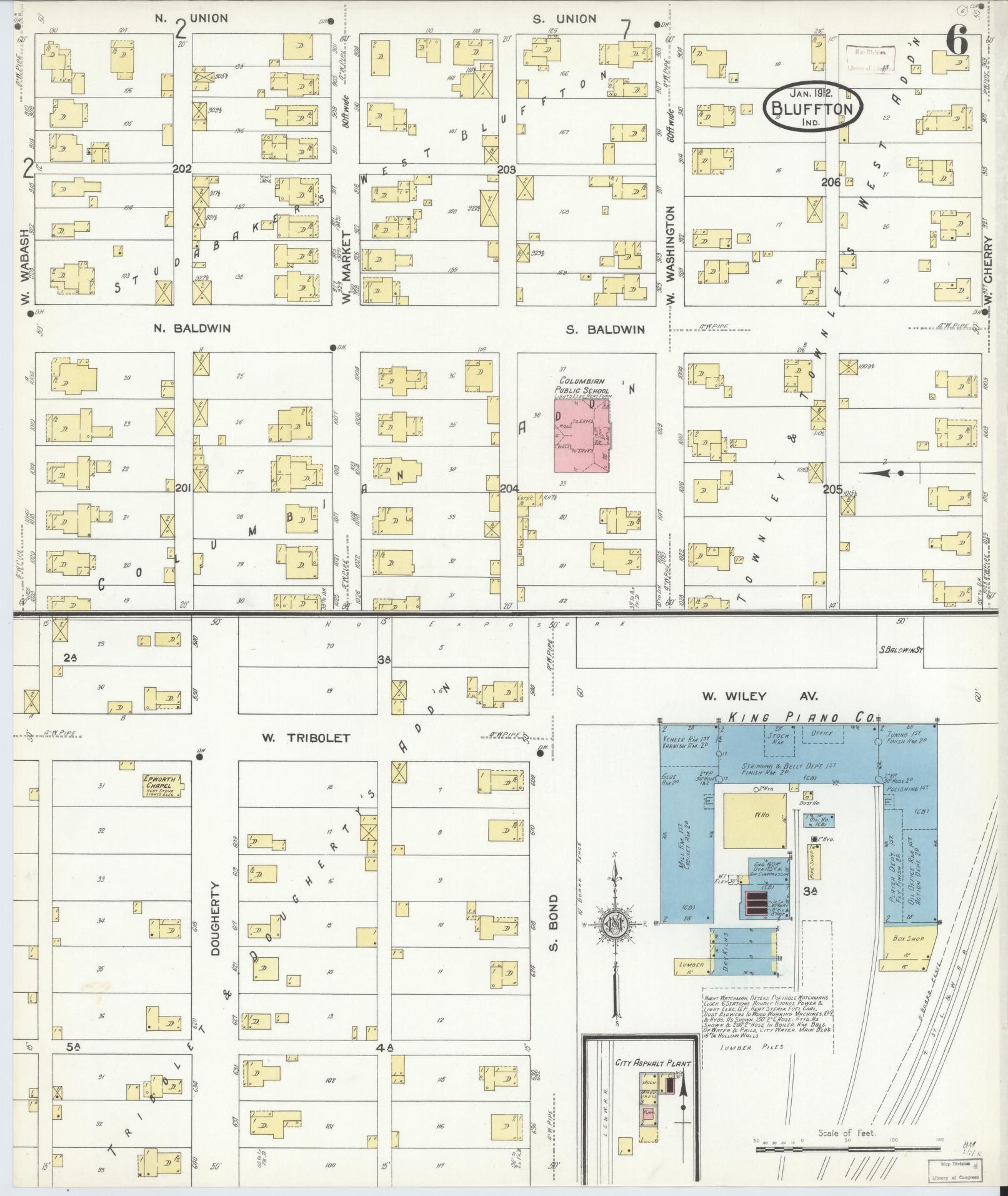 Sanborn Fire Insurance Map from Bluffton, Wells County, Indiana (1912), Sheet #0006 - Complete Map Set gallery image, historic Sanborn map, vintage wall art, Indiana Indiana