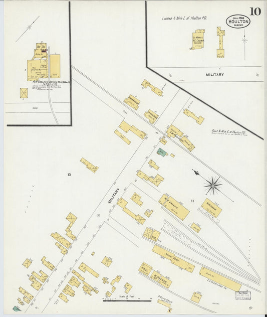 Sanborn Fire Insurance Map from Houlton, Aroostook County, Maine (1906), Sheet #0010 - Historic Sanborn Fire Insurance Map Print, vintage old map wall art, antique decor, genealogy gift, Maine Maine map