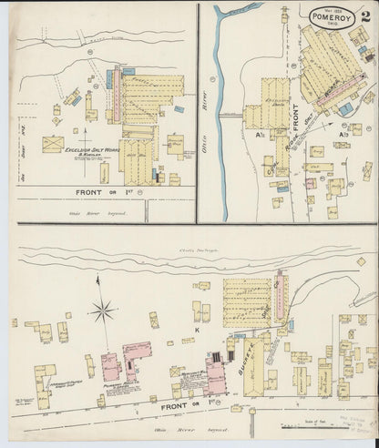 Sanborn Fire Insurance Map from Pomeroy, Meigs County, Ohio (1888), Sheet #0002 - Complete Map Set gallery image, historic Sanborn map, vintage wall art, Ohio Ohio