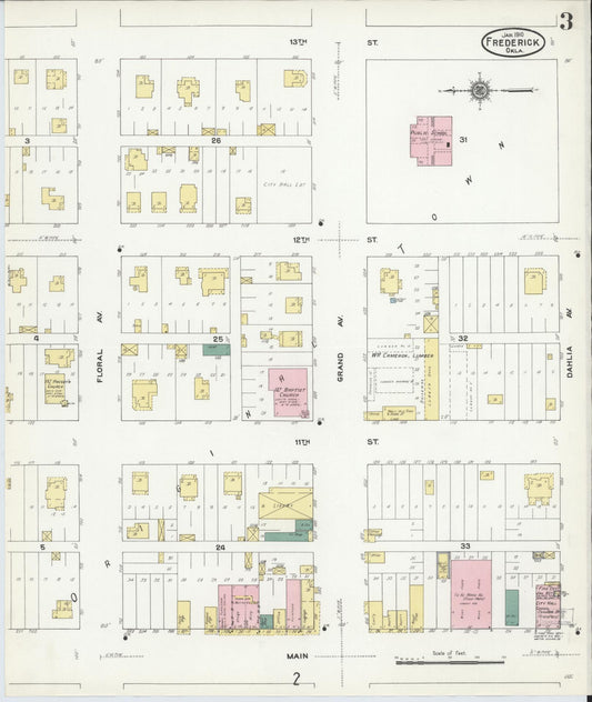 Sanborn Fire Insurance Map from Frederick, Tillman County, Oklahoma (1910), Sheet #0003 - Historic Sanborn Fire Insurance Map Print, vintage old map wall art, antique decor, genealogy gift, Oklahoma Oklahoma map