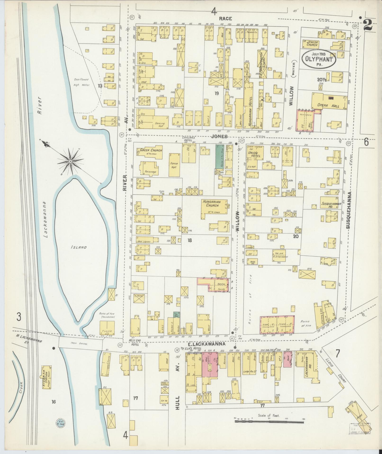 Sanborn Fire Insurance Map from Olyphant, Lackawanna County, Pennsylvania (1903), Sheet #0002 - Complete Map Set gallery image, historic Sanborn map, vintage wall art, Pennsylvania Pennsylvania