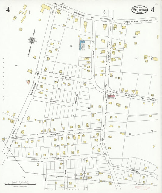 Sanborn Fire Insurance Map from Watertown, Litchfield County, Connecticut (1927), Sheet #0004 - Historic Sanborn Fire Insurance Map Print, vintage old map wall art, antique decor, genealogy gift, Connecticut Connecticut map
