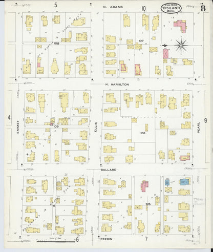 Sanborn Fire Insurance Map from Ypsilanti, Washtenaw County, Michigan (1909), Sheet #0008 - Complete Map Set gallery image, historic Sanborn map, vintage wall art, Michigan Michigan