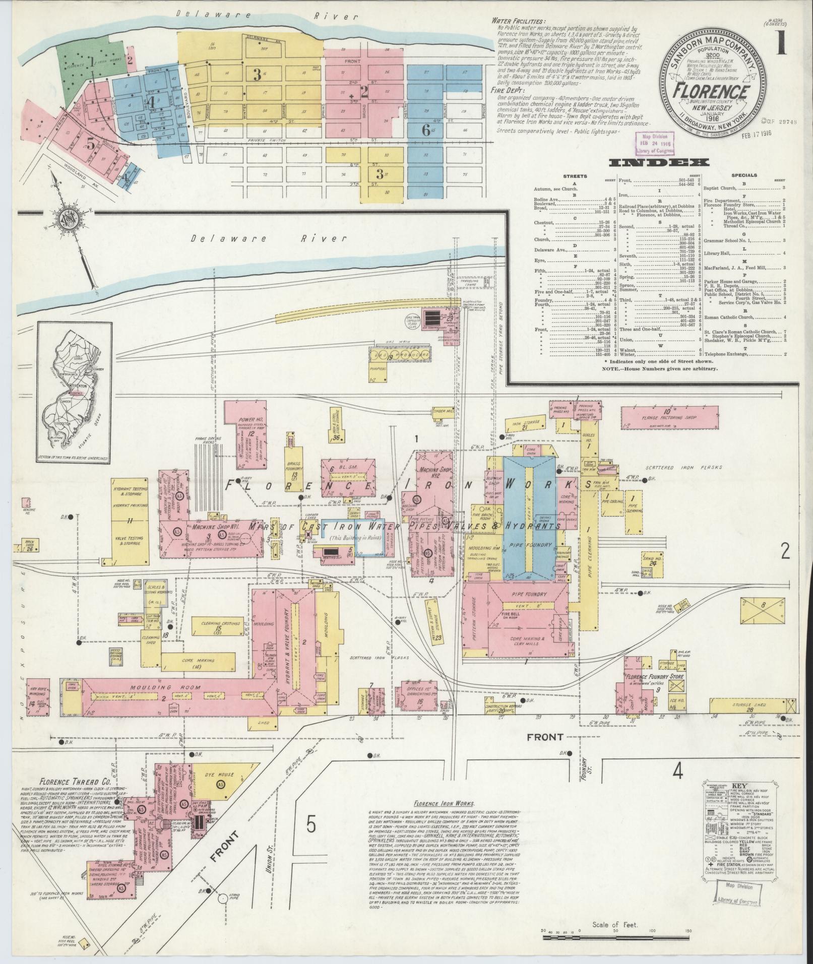 Sanborn Fire Insurance Map from Florence, Burlington County, New Jersey. (1916) – Historic Sanborn Fire Insurance Map Print