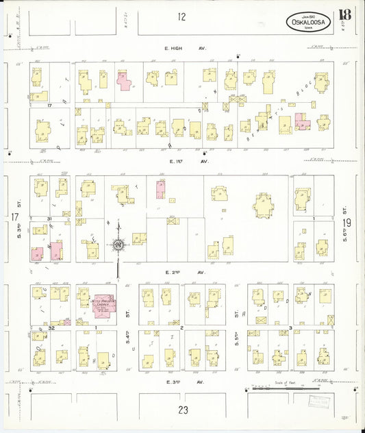 Sanborn Fire Insurance Map from Oskaloosa, Mahaska County, Iowa (1910), Sheet #0018 - Historic Sanborn Fire Insurance Map Print, vintage old map wall art