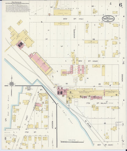 Sanborn Fire Insurance Map from Two Rivers, Manitowoc County, Wisconsin (1913), Sheet #0006 - Complete Map Set gallery image, historic Sanborn map, vintage wall art, Wisconsin Wisconsin