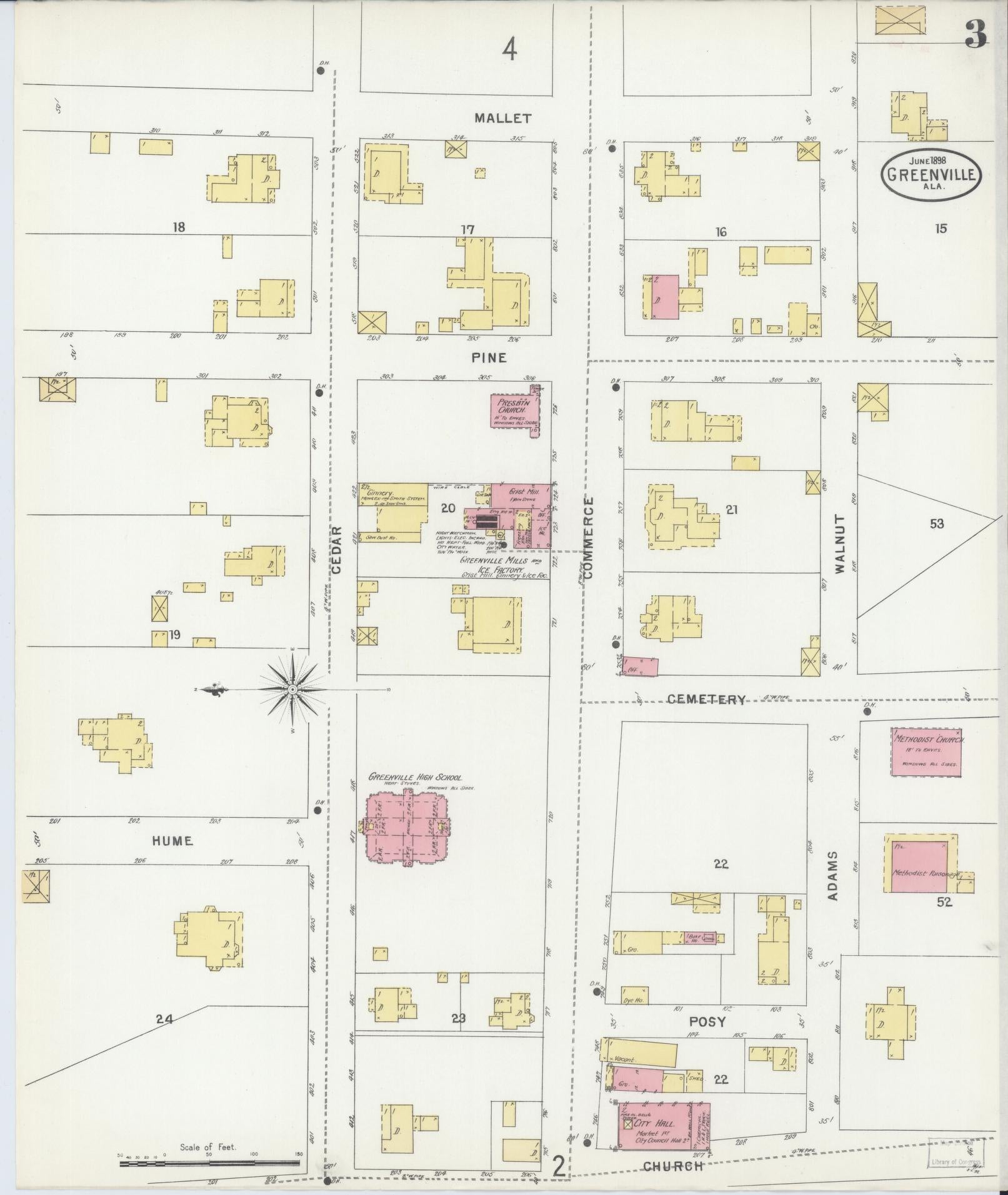 Sanborn Fire Insurance Map from Greenville, Butler County, Alabama (1898), Sheet #0003 - Complete Map Set gallery image, historic Sanborn map, vintage wall art, Alabama Alabama