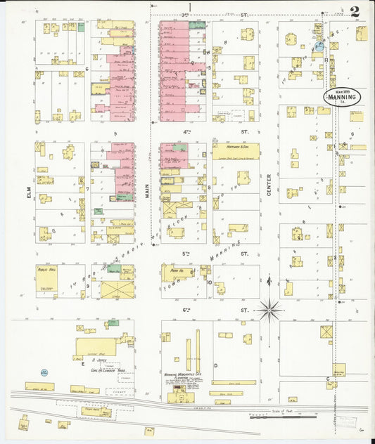 Sanborn Fire Insurance Map from Manning, Carroll County, Iowa (1899), Sheet #0002 - Historic Sanborn Fire Insurance Map Print, vintage old map wall art