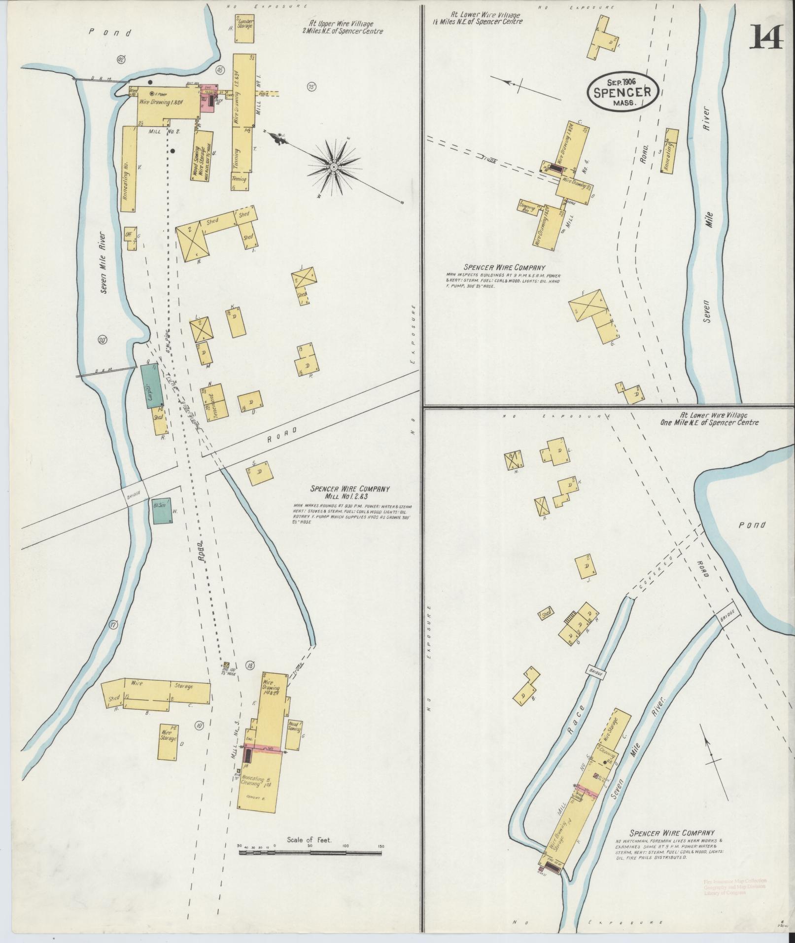 Sanborn Fire Insurance Map from Spencer, Worcester County, Massachusetts (1906), Sheet #0014 - Historic Sanborn Fire Insurance Map Print, vintage old map wall art, antique decor, genealogy gift, Massachusetts Massachusetts map
