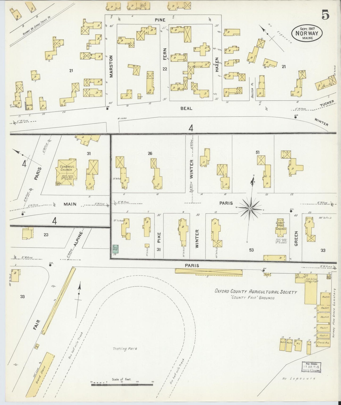 Sanborn Fire Insurance Map from Norway, Oxford County, Maine (1907), Sheet #0005 - Complete Map Set gallery image, historic Sanborn map, vintage wall art, Maine Maine