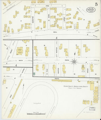 Sanborn Fire Insurance Map from Norway, Oxford County, Maine (1907), Sheet #0005 - Complete Map Set gallery image, historic Sanborn map, vintage wall art, Maine Maine