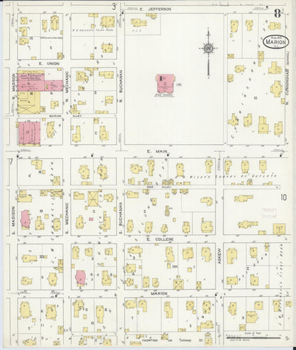 Sanborn Fire Insurance Map from Marion, Williamson County, Illinois (1913), Sheet #0008 - Complete Map Set gallery image, historic Sanborn map, vintage wall art, Illinois Illinois