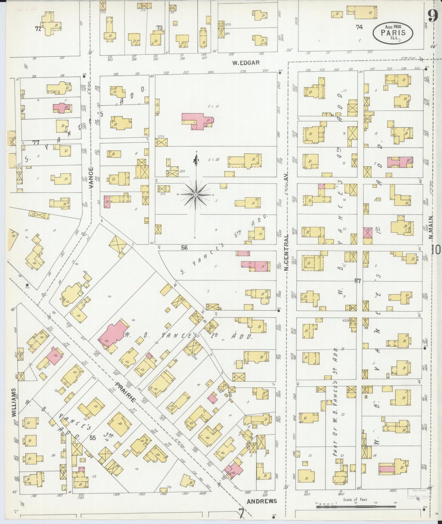 Sanborn Fire Insurance Map from Paris, Edgar County, Illinois (1900), Sheet #0009 - Historic Sanborn Fire Insurance Map Print, vintage old map wall art, antique decor, genealogy gift, Illinois Illinois map