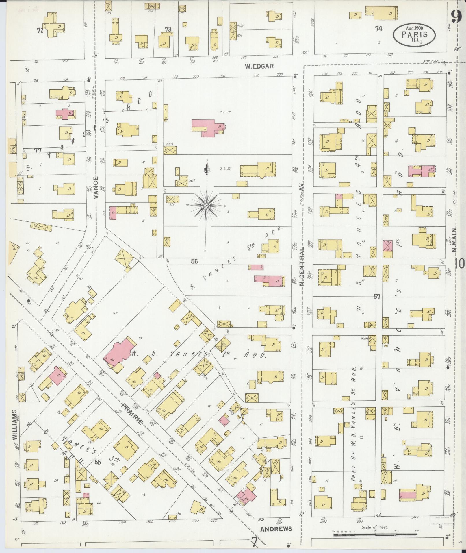 Sanborn Fire Insurance Map from Paris, Edgar County, Illinois (1900), Sheet #0009 - Historic Sanborn Fire Insurance Map Print, vintage old map wall art, antique decor, genealogy gift, Illinois Illinois map