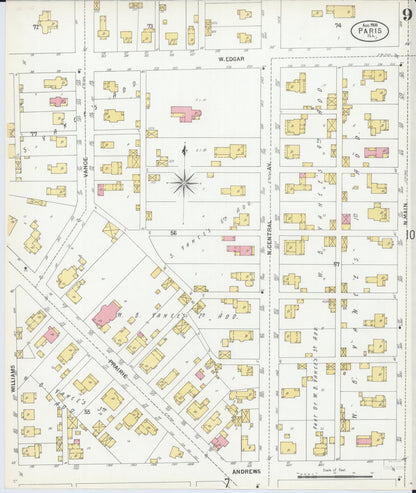 Sanborn Fire Insurance Map from Paris, Edgar County, Illinois (1900), Sheet #0009 - Historic Sanborn Fire Insurance Map Print, vintage old map wall art, antique decor, genealogy gift, Illinois Illinois map