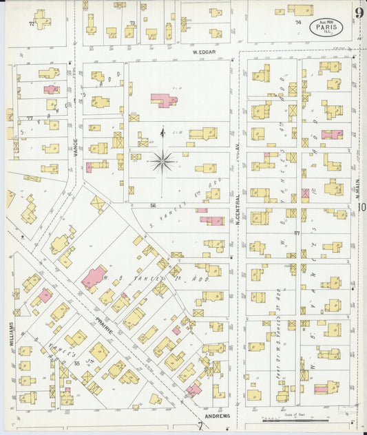 Sanborn Fire Insurance Map from Paris, Edgar County, Illinois (1900), Sheet #0009 - Historic Sanborn Fire Insurance Map Print, vintage old map wall art, antique decor, genealogy gift, Illinois Illinois map