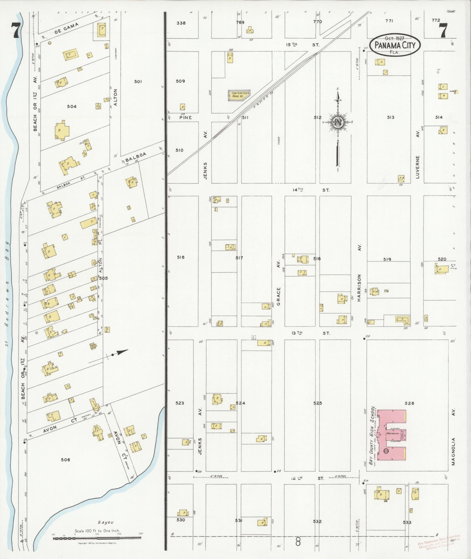 Sanborn Fire Insurance Map from Panama City, Bay County, Florida (1927), Sheet #0007 - Complete Map Set gallery image, historic Sanborn map, vintage wall art, Florida Florida