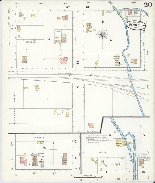 Sanborn Fire Insurance Map from Provo, Utah County, Utah (1890), Sheet #0020 - Historic Sanborn Fire Insurance Map Print, vintage old map wall art, antique decor, genealogy gift, Provo Utah map