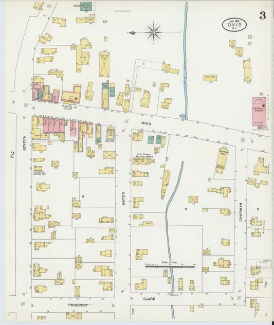 Sanborn Fire Insurance Map from Ovid, Seneca County, New York (1906), Sheet #0003 - Historic Sanborn Fire Insurance Map Print, vintage old map wall art, antique decor, genealogy gift, New York New York map