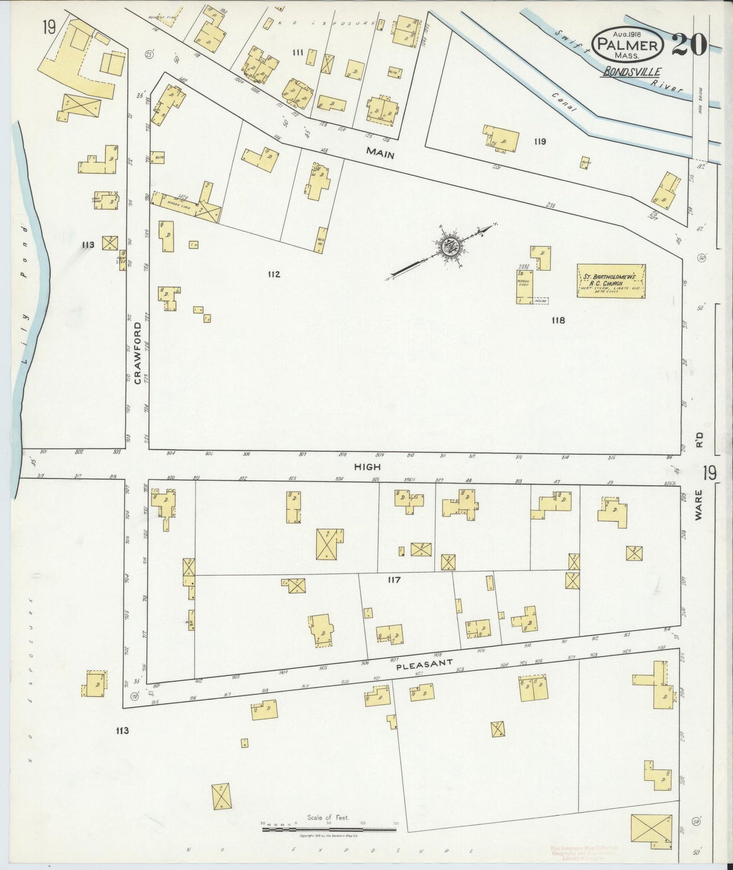 Sanborn Fire Insurance Map from Palmer, Hampden County, Massachusetts (1918), Sheet #0020 - Historic Sanborn Fire Insurance Map Print, vintage old map wall art, antique decor, genealogy gift, Massachusetts Massachusetts map