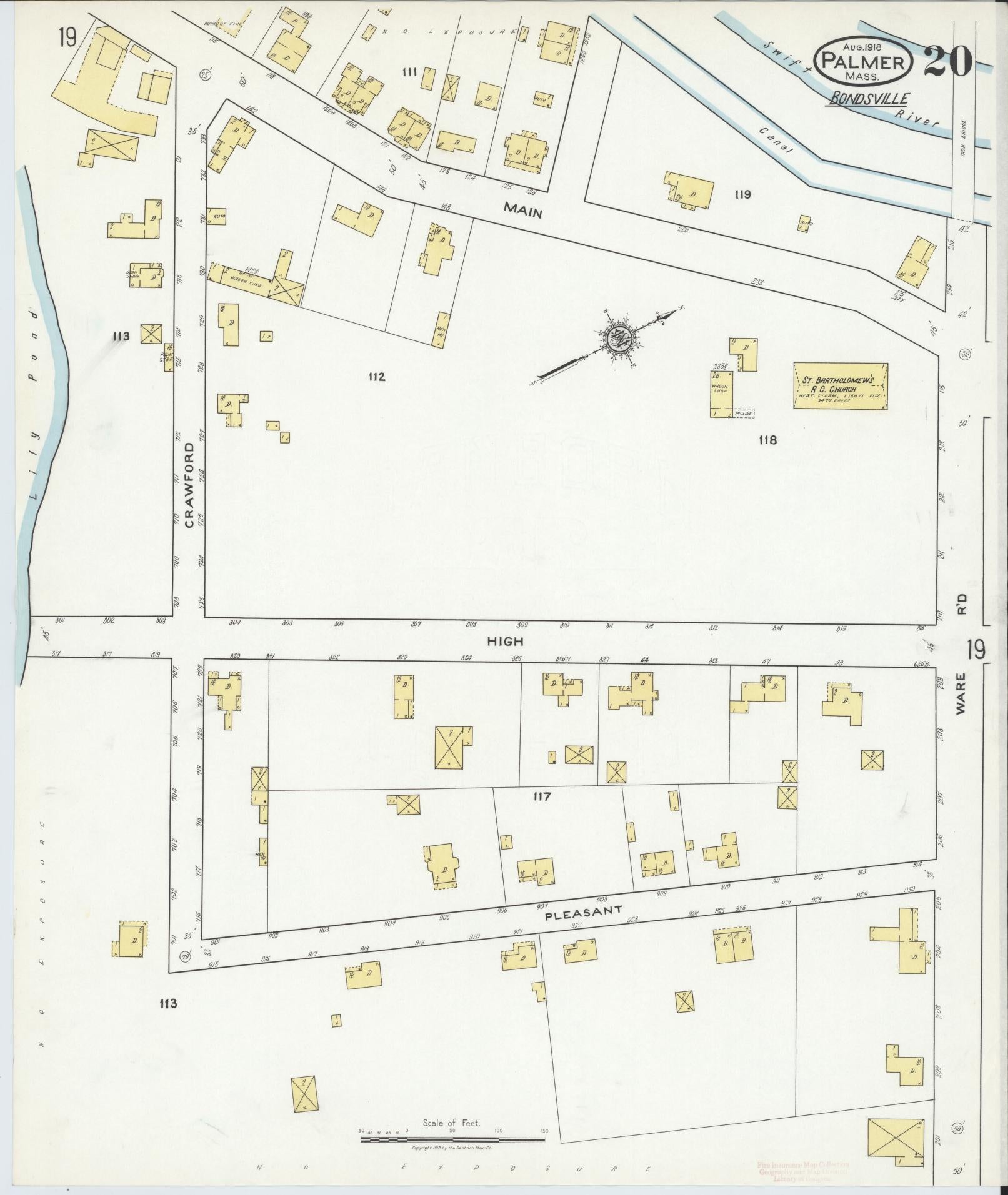 Sanborn Fire Insurance Map from Palmer, Hampden County, Massachusetts (1918), Sheet #0020 - Historic Sanborn Fire Insurance Map Print, vintage old map wall art, antique decor, genealogy gift, Massachusetts Massachusetts map