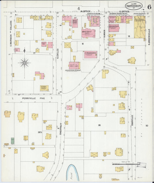 Sanborn Fire Insurance Map from Harrodsburg, Mercer County, Kentucky (1901), Sheet #0006 - Historic Sanborn Fire Insurance Map Print, vintage old map wall art, antique decor, genealogy gift, Kentucky Kentucky map