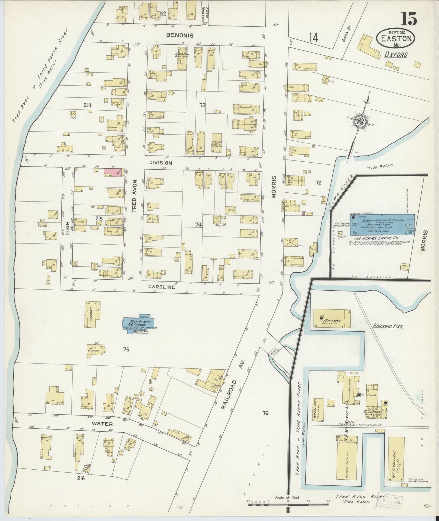 Sanborn Fire Insurance Map from Easton, Talbot County, Maryland (1912), Sheet #0015 - Historic Sanborn Fire Insurance Map Print, vintage old map wall art, antique decor, genealogy gift, Maryland Maryland map