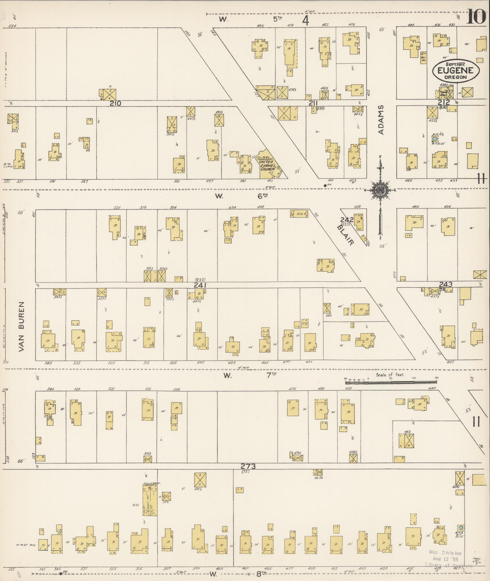 Sanborn Fire Insurance Map from Eugene, Lane County, Oregon (1912), Sheet #0010 - Complete Map Set gallery image, historic Sanborn map, vintage wall art, Oregon Oregon