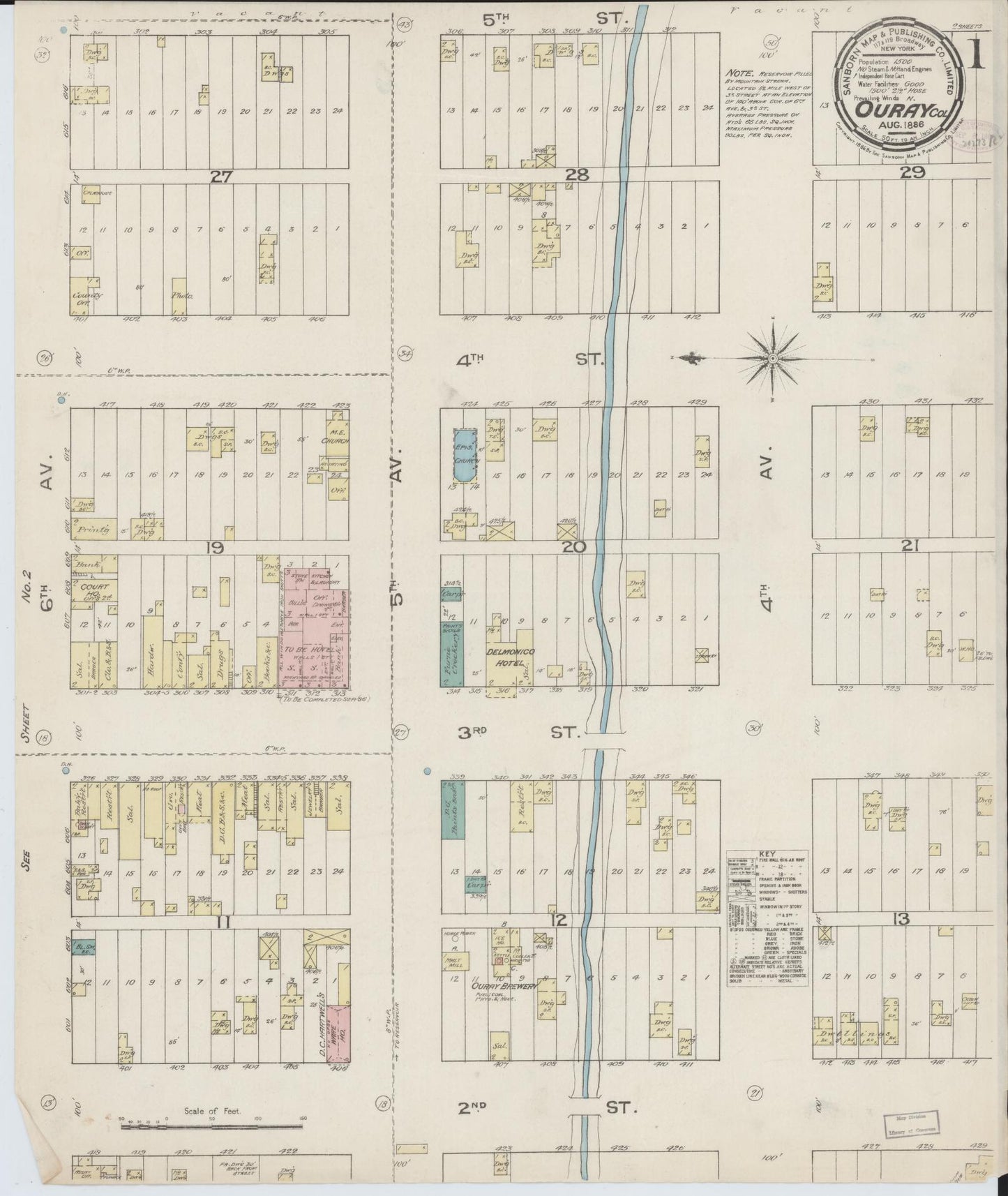 Sanborn Fire Insurance Map from Ouray, Ouray County, Colorado (1886), Sheet #0001 - Complete Map Set gallery image, historic Sanborn map, vintage wall art, Colorado Colorado