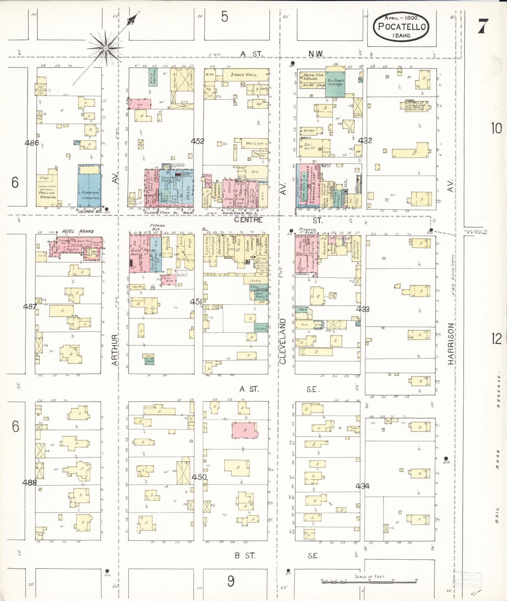 Sanborn Fire Insurance Map from Pocatello, Bannock County, Idaho (1900), Sheet #0007 - Historic Sanborn Fire Insurance Map Print, vintage old map wall art, antique decor, genealogy gift, Idaho Idaho map