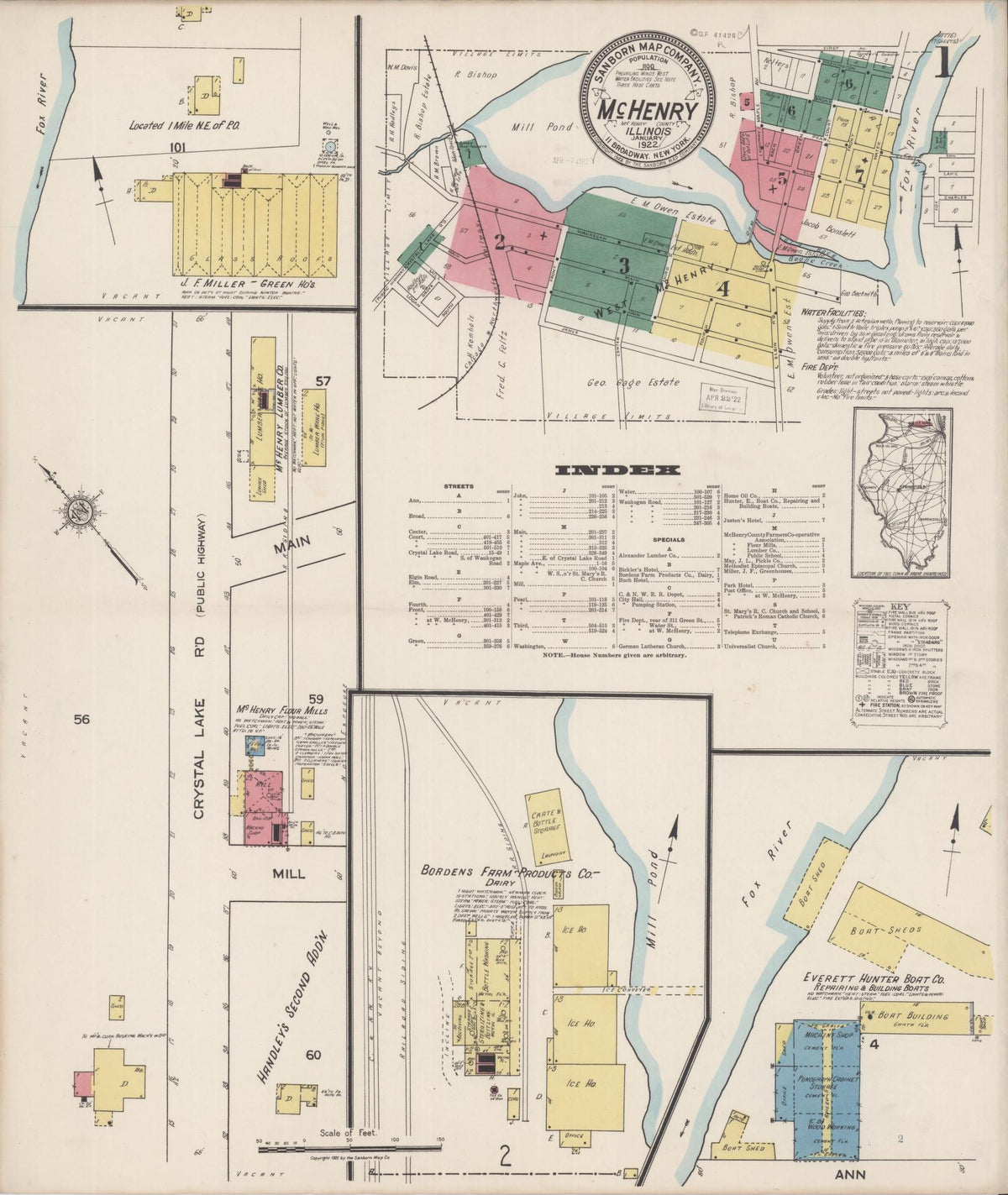 Sanborn Fire Insurance Map from McHenry, McHenry County, Illinois (1922), Sheet #0001 - Historic Sanborn Fire Insurance Map Print, vintage old map wall art, antique decor, genealogy gift, Illinois Illinois map
