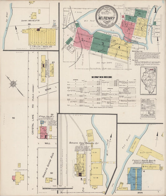 Sanborn Fire Insurance Map from McHenry, McHenry County, Illinois (1922), Sheet #0001 - Historic Sanborn Fire Insurance Map Print, vintage old map wall art, antique decor, genealogy gift, Illinois Illinois map
