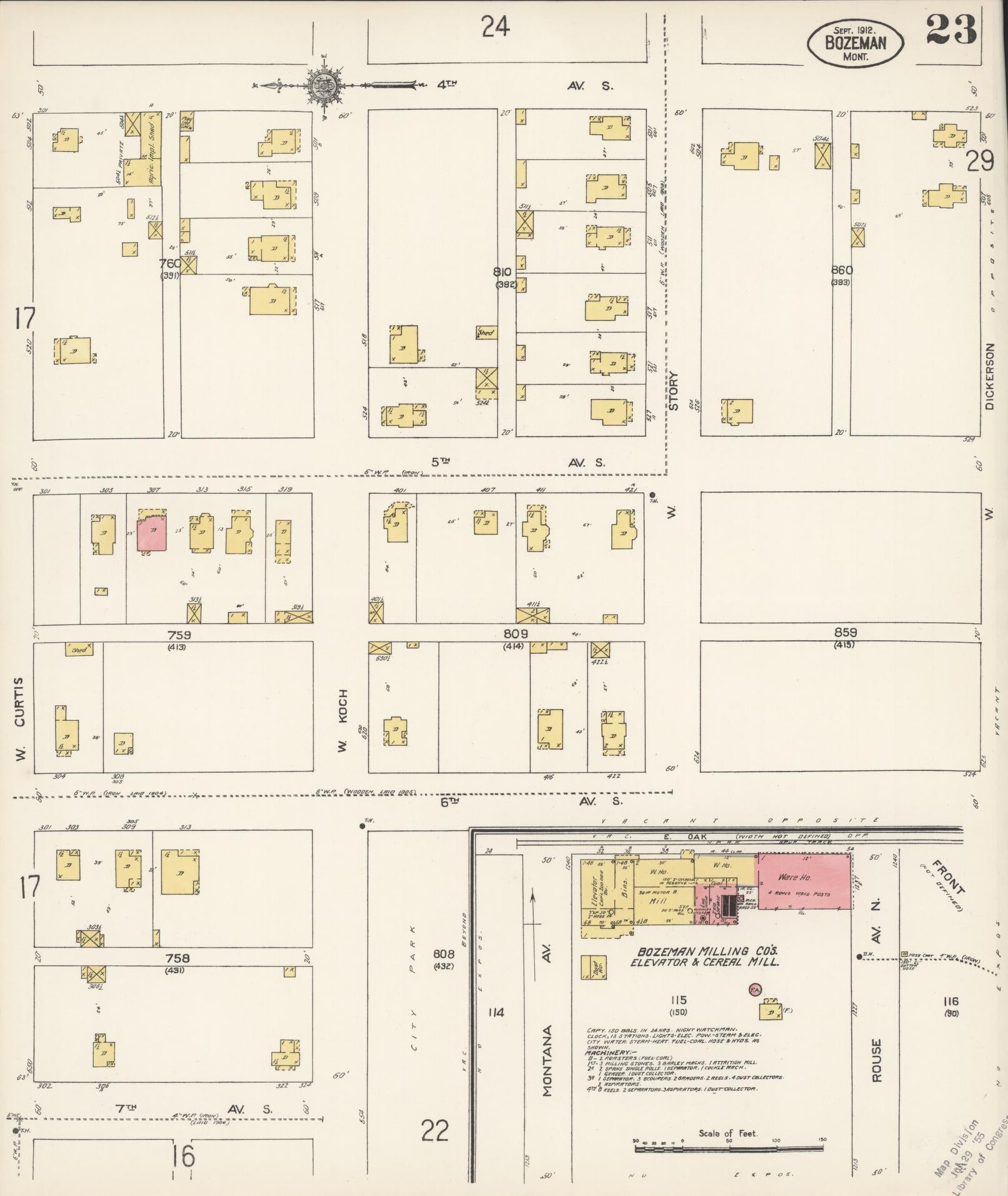 Sanborn Fire Insurance Map from Bozeman, Gallatin County, Montana (1912), Sheet #0023 - Complete Map Set gallery image, historic Sanborn map, vintage wall art, Montana Montana