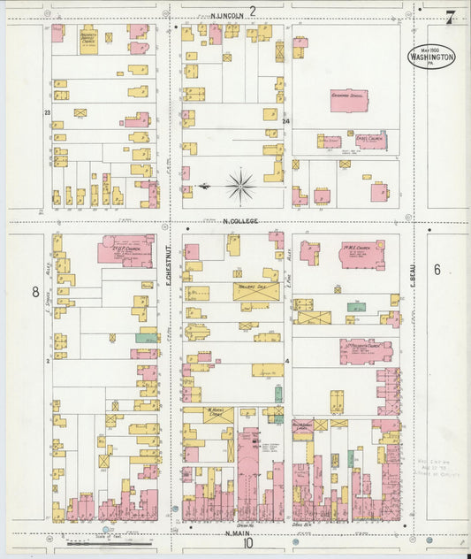 Sanborn Fire Insurance Map from Washington, Washington County, Pennsylvania (1900), Sheet #0007 - Historic Sanborn Fire Insurance Map Print, vintage old map wall art, antique decor, genealogy gift, Pennsylvania Pennsylvania map