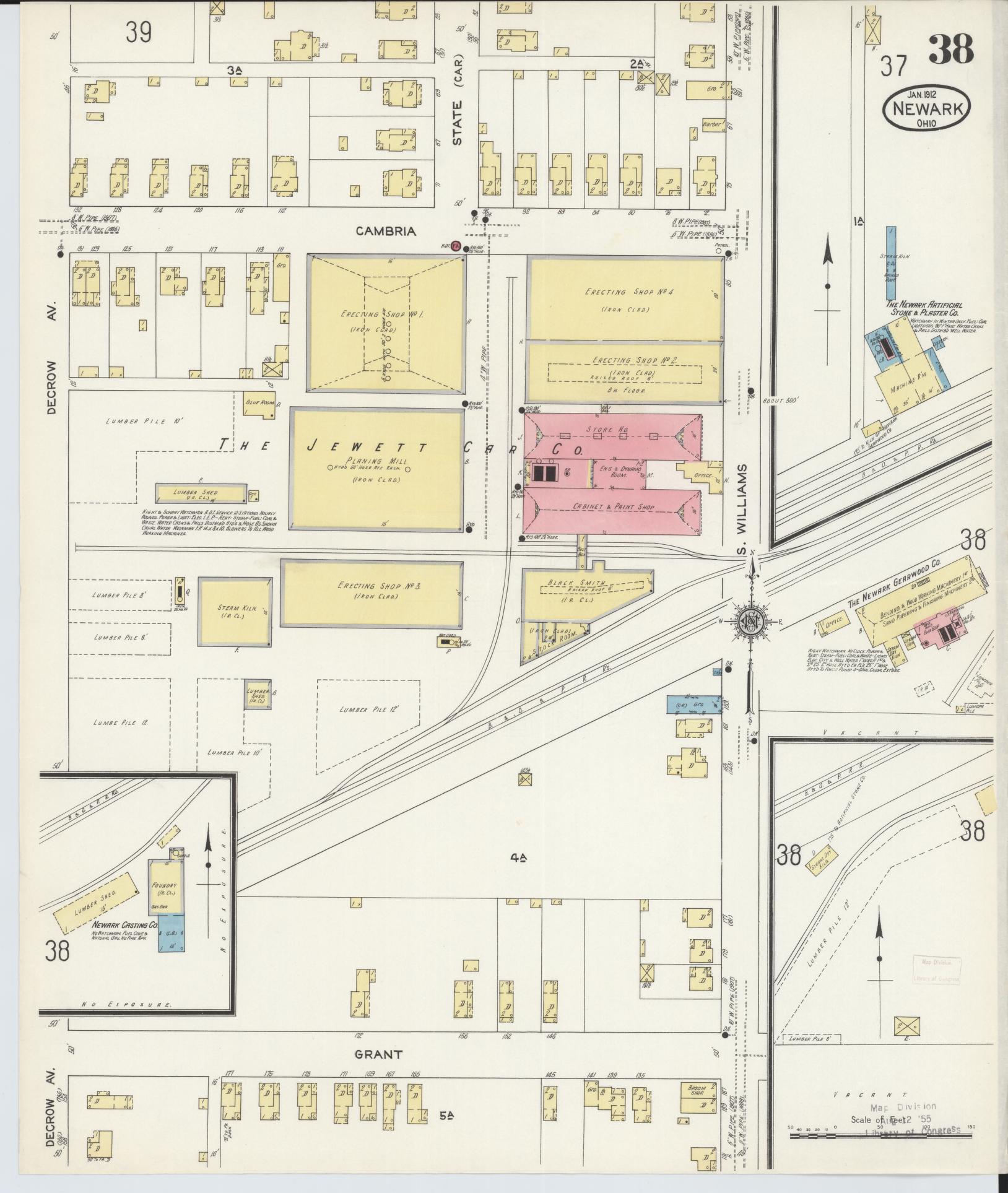 Sanborn Fire Insurance Map from Newark, Licking County, Ohio (1912), Sheet #0038 - Complete Map Set gallery image, historic Sanborn map, vintage wall art, Ohio Ohio