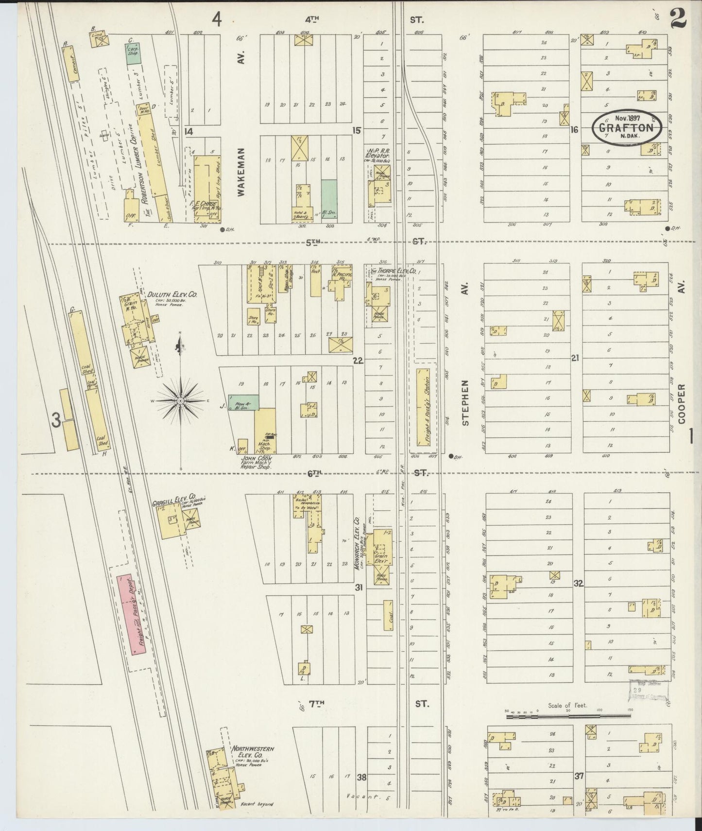 Sanborn Fire Insurance Map from Grafton, Walsh County, North Dakota (1897), Sheet #0002 - Complete Map Set gallery image, historic Sanborn map, vintage wall art, North Dakota North Dakota