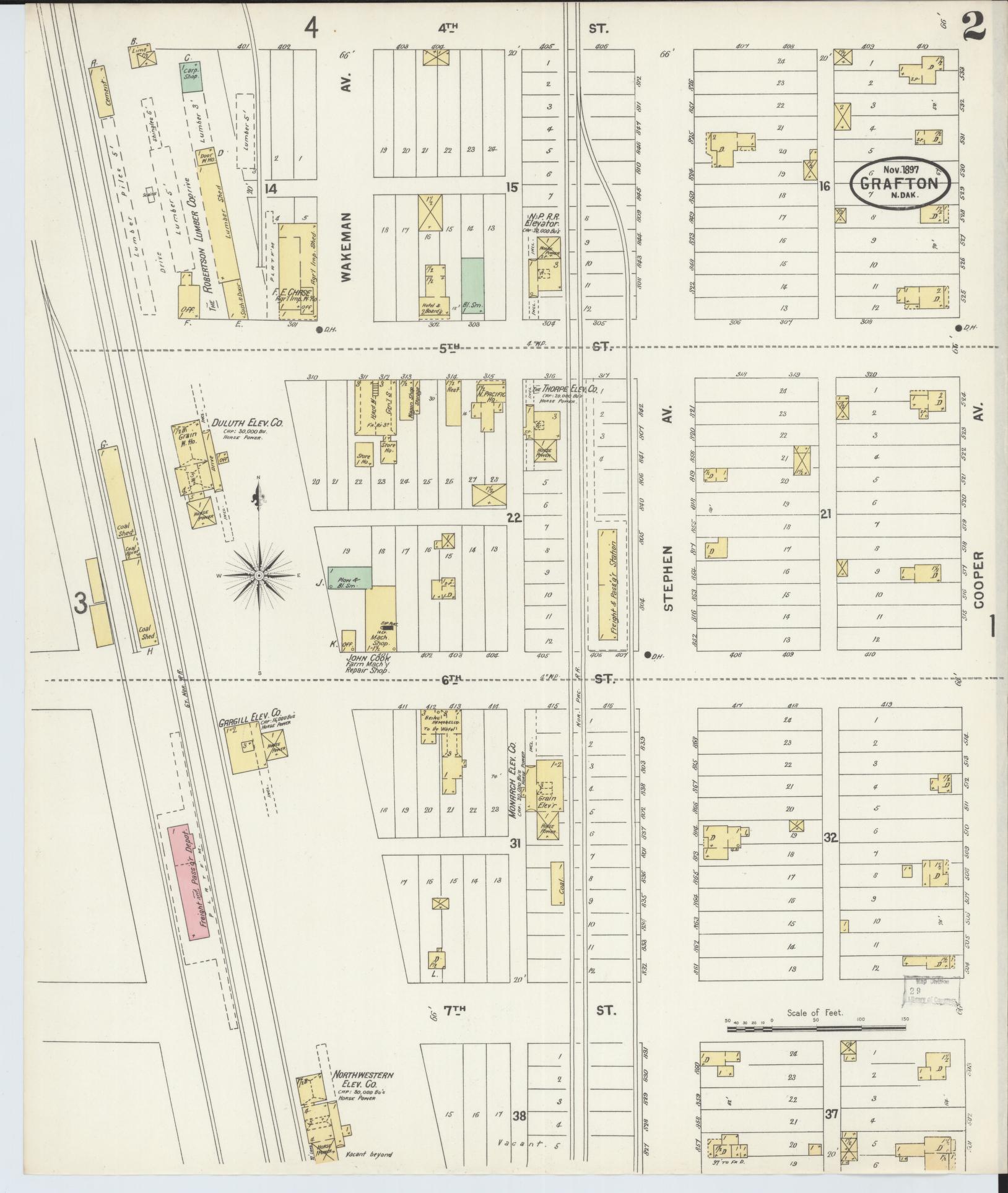 Sanborn Fire Insurance Map from Grafton, Walsh County, North Dakota (1897), Sheet #0002 - Complete Map Set gallery image, historic Sanborn map, vintage wall art, North Dakota North Dakota