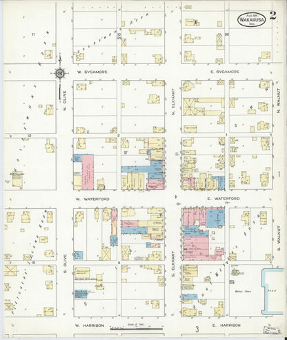 Sanborn Fire Insurance Map from Wakarusa, Elkhart County, Indiana (1914), Sheet #0002 - Historic Sanborn Fire Insurance Map Print, vintage old map wall art, antique decor, genealogy gift, Indiana Indiana map