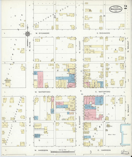 Sanborn Fire Insurance Map from Wakarusa, Elkhart County, Indiana (1914), Sheet #0002 - Historic Sanborn Fire Insurance Map Print, vintage old map wall art, antique decor, genealogy gift, Indiana Indiana map