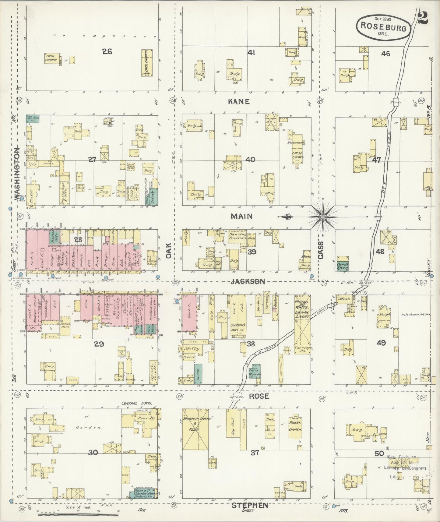 Sanborn Fire Insurance Map from Roseburg, Douglas County, Oregon (1890), Sheet #0002 - Complete Map Set gallery image, historic Sanborn map, vintage wall art, Oregon Oregon