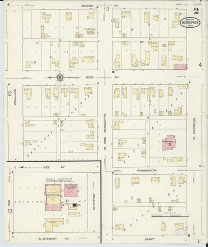 Sanborn Fire Insurance Map from Big Rapids, Mecosta County, Michigan (1914), Sheet #0002 - Complete Map Set gallery image, historic Sanborn map, vintage wall art, Michigan Michigan