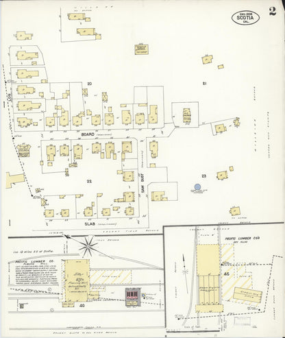 Sanborn Fire Insurance Map from Scotia, Humboldt County, California (1908), Sheet #0002 - Complete Map Set gallery image, historic Sanborn map, vintage wall art, California California