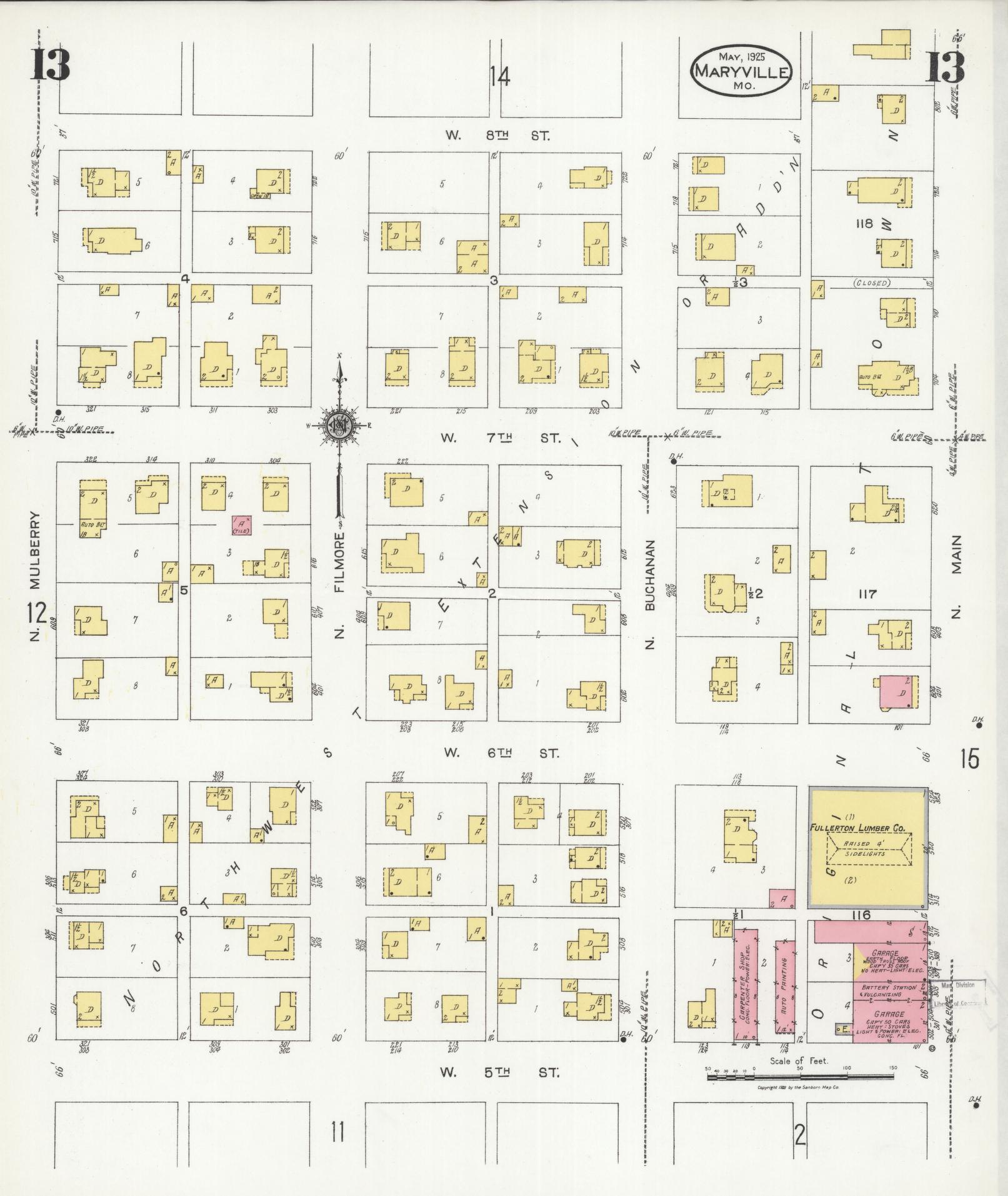 Sanborn Fire Insurance Map from Maryville, Nodaway County, Missouri (1925), Sheet #0013 - Complete Map Set gallery image, historic Sanborn map, vintage wall art, Missouri Missouri