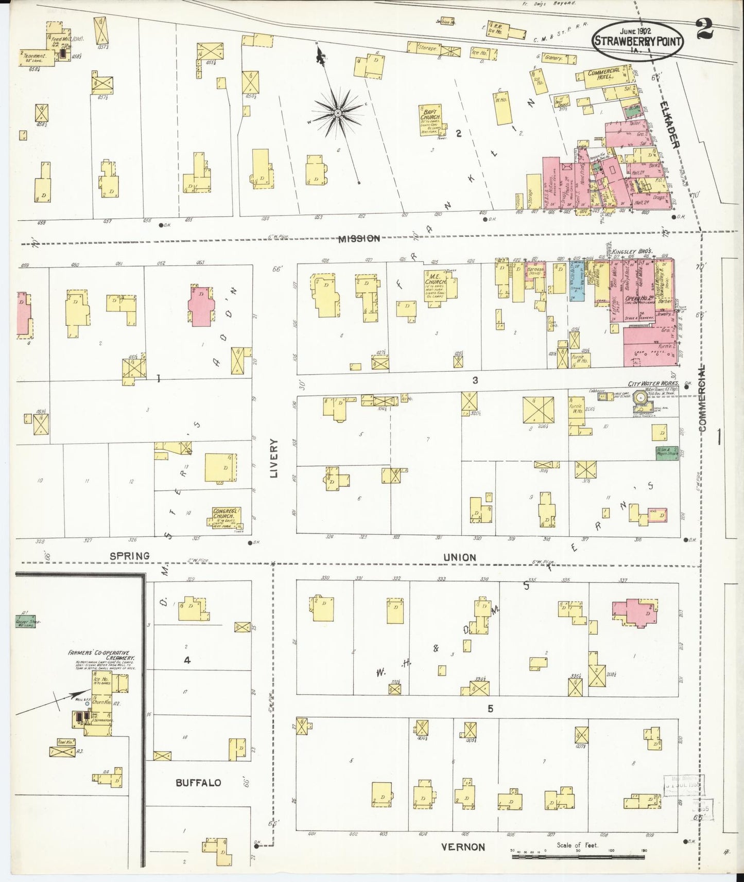 Sanborn Fire Insurance Map from Strawberry Point, Clayton County, Iowa (1902), Sheet #0002 - Historic Sanborn Fire Insurance Map Print, vintage old map wall art