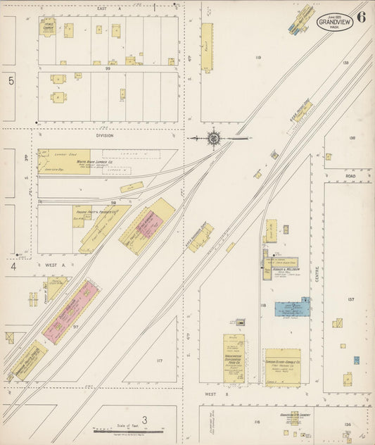 Sanborn Fire Insurance Map from Grandview, Yakima County, Washington (1920), Sheet #0006 - Historic Sanborn Fire Insurance Map Print, vintage old map wall art, antique decor, genealogy gift, Washington Washington map