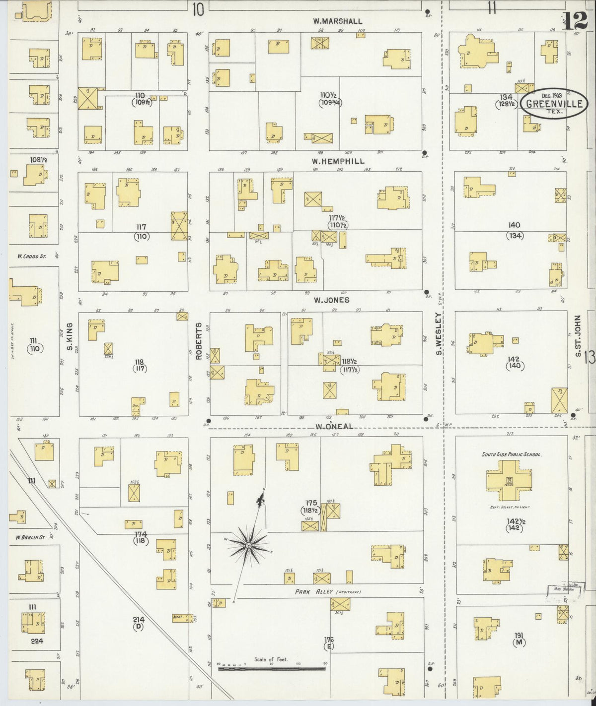 Sanborn Fire Insurance Map from Greenville, Hunt County, Texas (1903), Sheet #0012 - Complete Map Set gallery image, historic Sanborn map, vintage wall art, Texas Texas