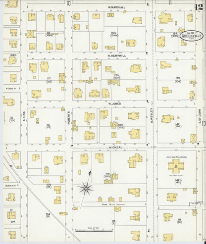 Sanborn Fire Insurance Map from Greenville, Hunt County, Texas (1903), Sheet #0012 - Complete Map Set gallery image, historic Sanborn map, vintage wall art, Texas Texas
